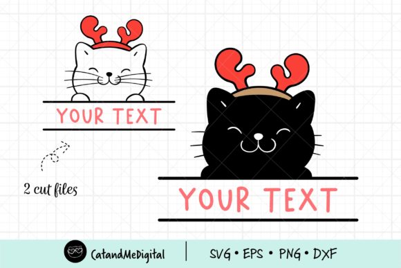 Christmas Cat Monogram Frame Illustrations