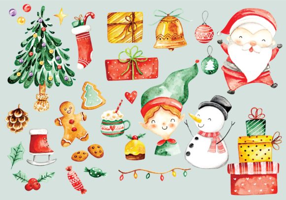 Christmas Doodle Set Water Color Style