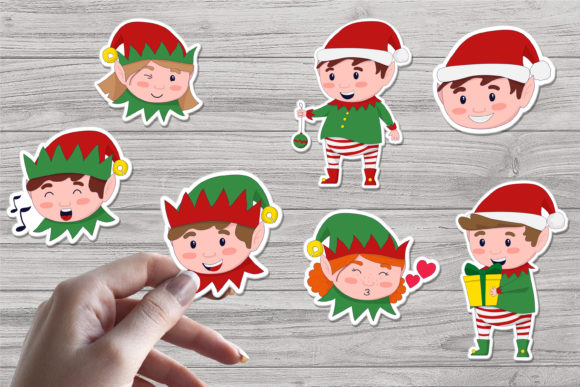 Christmas Elves Stickers Illustrations