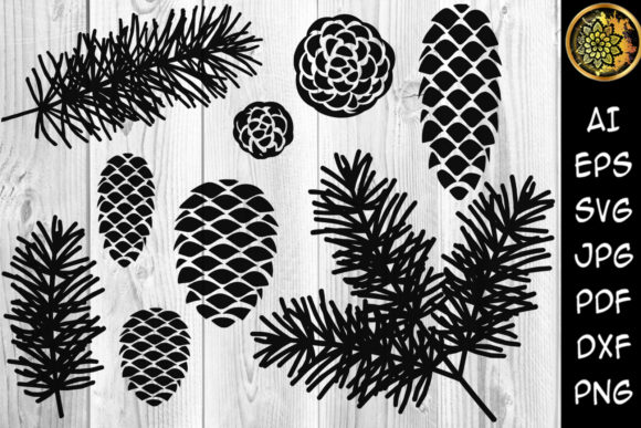 Christmas Pine Leaves Silhouette Bundle Illustrations