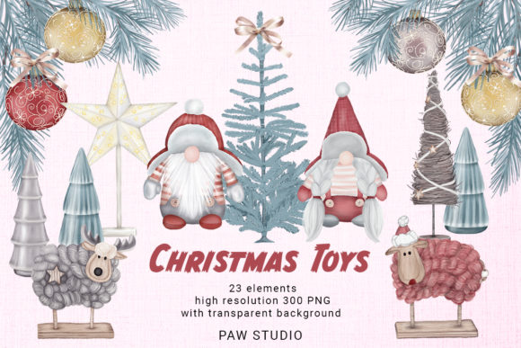 Christmas Toys Gnome Tree Wreath Clipart