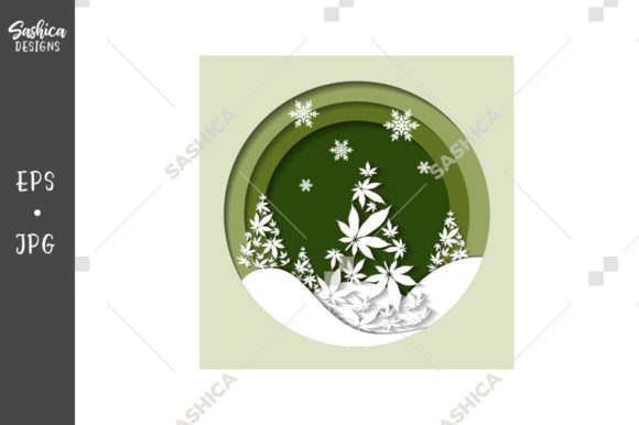 Christmas Tree and Weed Leaves Vector Illustrations