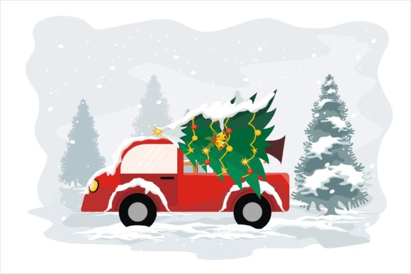 Christmas Truck Carrying Tree Illustrations