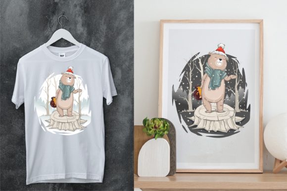 Christmas Winter Snow with Cute Bear Illustrations