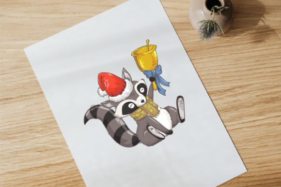Christmas Winter Snow with Cute Racoon Illustrations