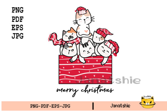 Cute Kitten Cat in Red Christmas Box PNG