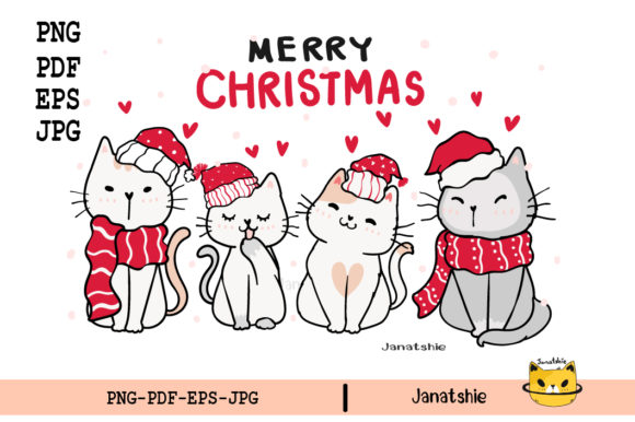 Group Friend Cat Merry Christmas Clipart Illustrations