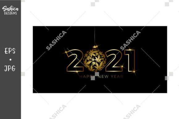 Happy New Year with Gold Christmas Ball Illustrations