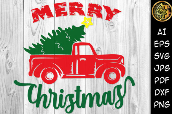 Merry Christmas Retro Truck Clipart Illustrations