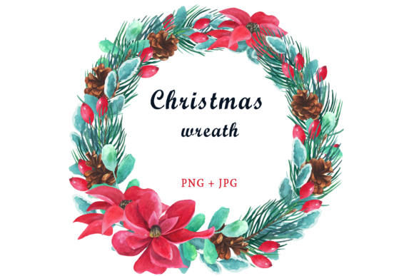 Watercolor Christmas Tree Wreath Illustrations